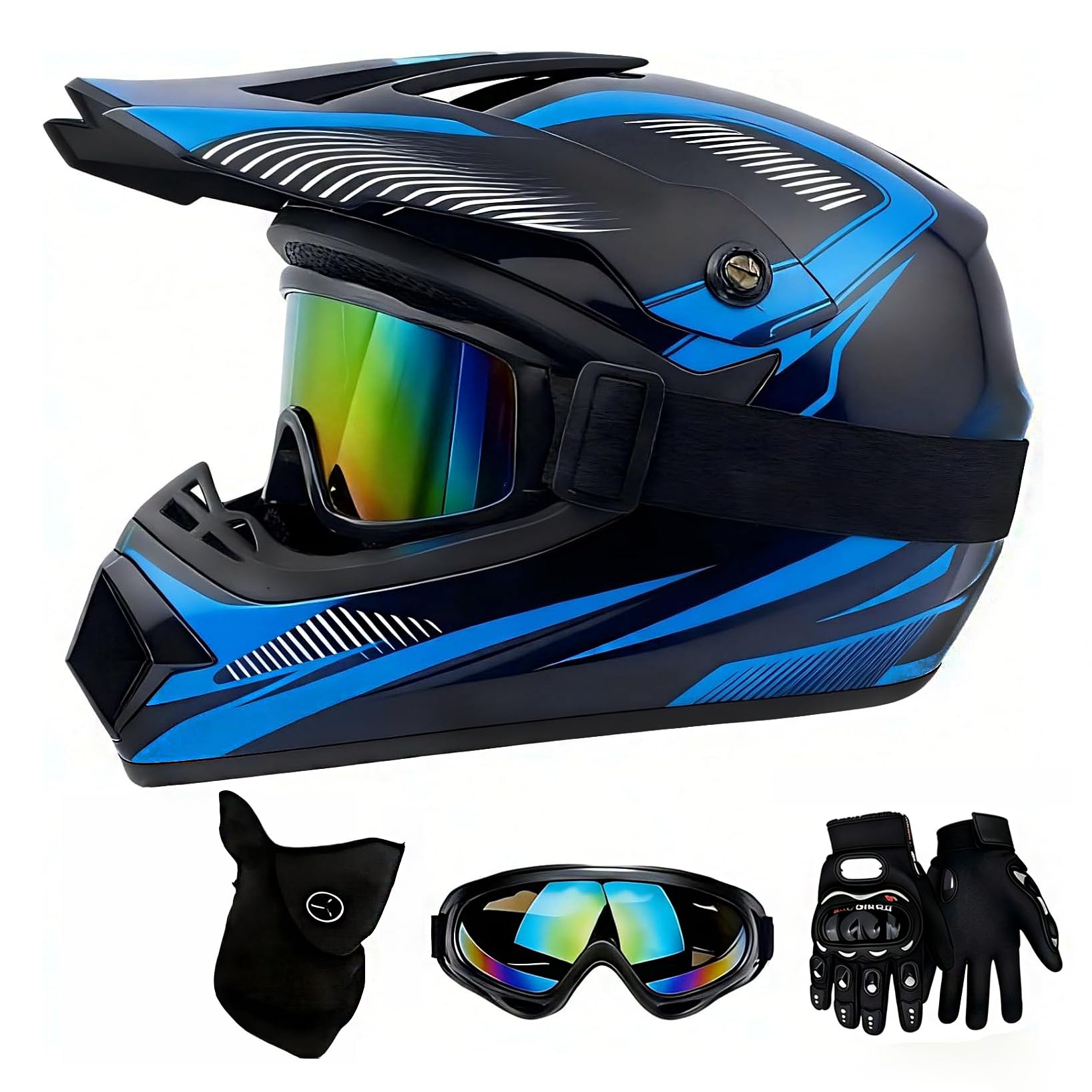 Motocross Helm Fullface für Kinder, DOT-geprüft mit komplettem Zubehörset