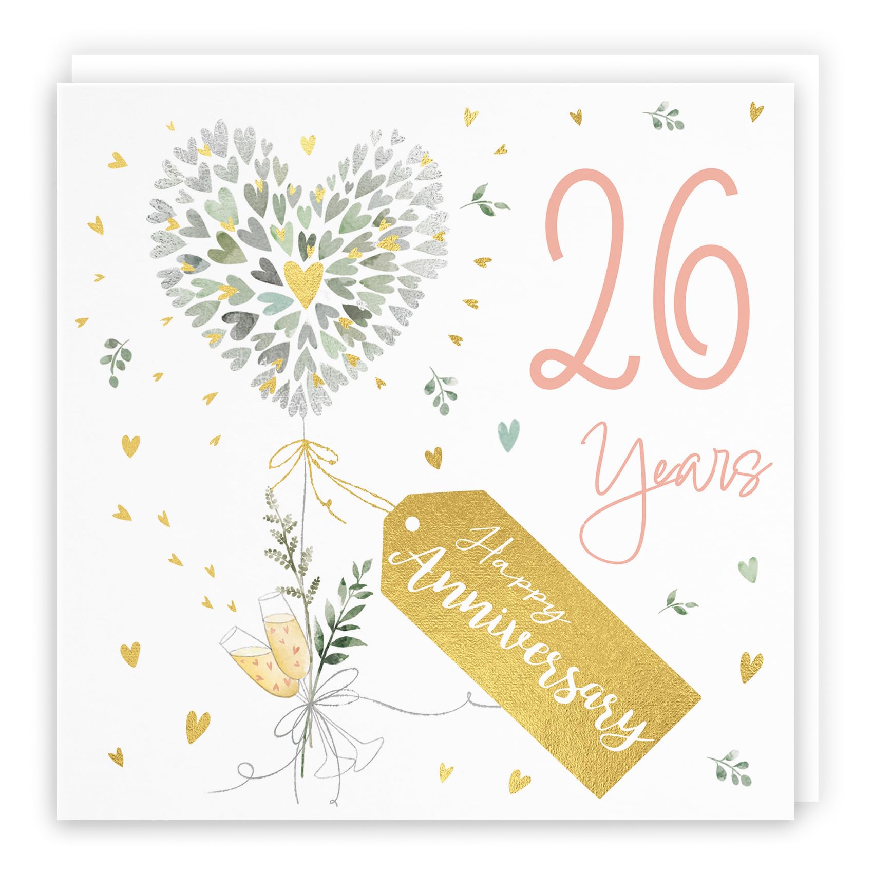 Hunts England - 26th Anniversary Card - 26 Years - Contemporary Hearts - Gold Foil - 26th Wedding Anniversary Card For Couples, Partner, Husband, Wife, etc. - Milo's Gallery โ image 1