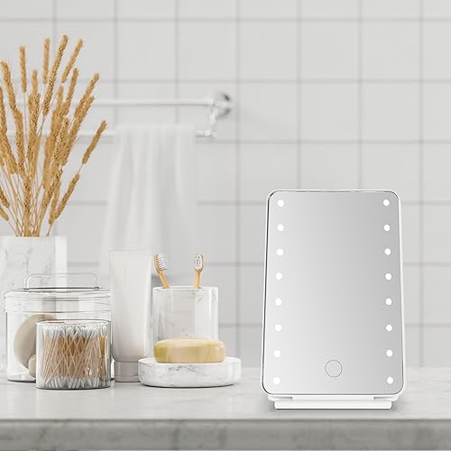 Miniatura 6 de Elements Espejo de tocador LED plegable, luces LED regulables, blanco, 7.83 x 5.31 x 0.51 pulgadas