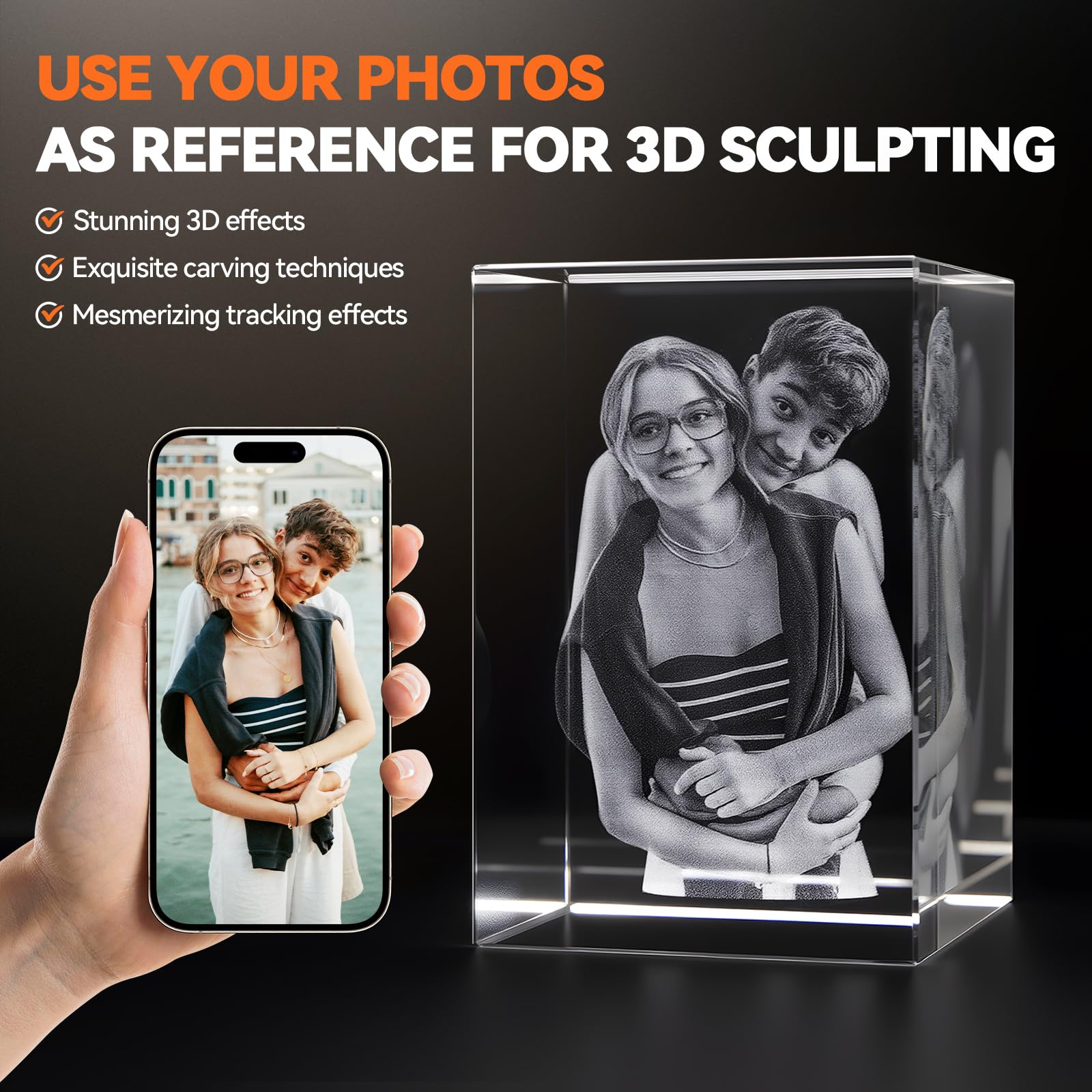 Regalo San Valentino Perfetto! Foto Cristallo 3D Personalizzata Con Base LED – Cuore, Iceberg O Rettangolo Per Lei/Lui, Coppia, Mamma