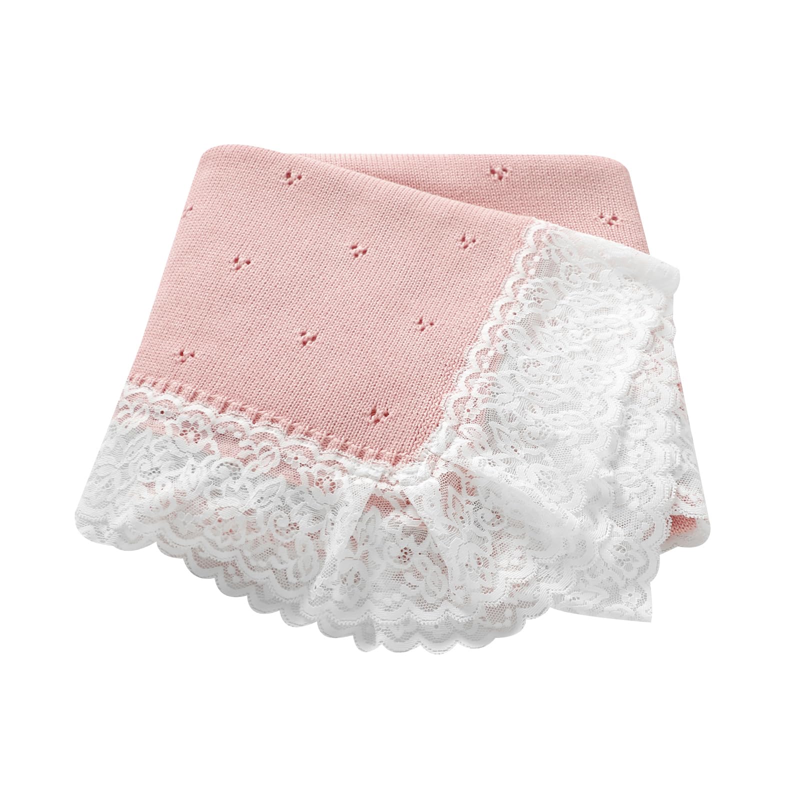 Hadetoto Knit Baby Blanket Cotton Soft Lace Crochet Cellular Blankets Baby Essentials for Newborn Girls Boy 82x102cm (Pink)