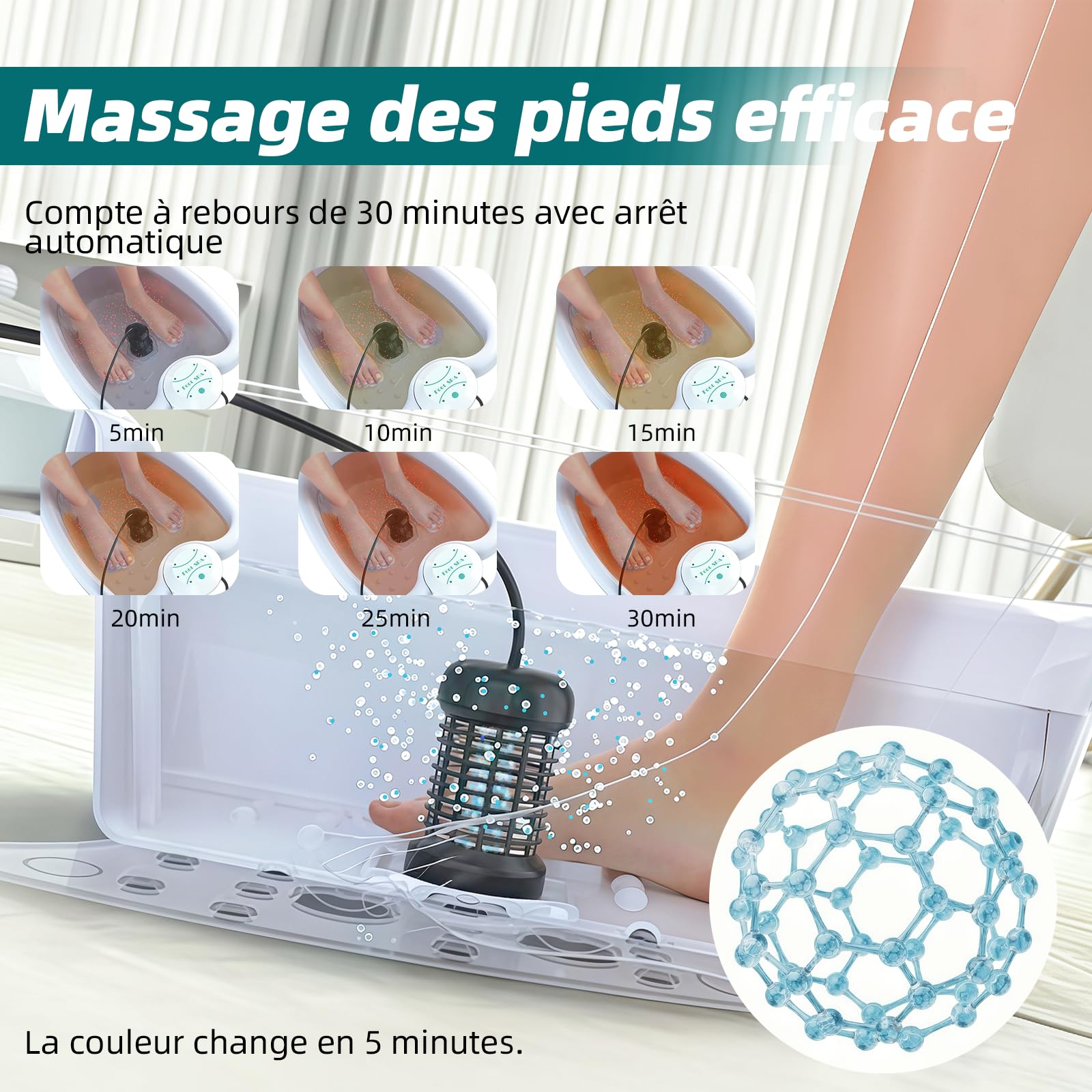 Kit de bain de pieds ionique portable avec électrolyte - Appareil de désintoxication pour la maison, favorise la circulation sanguine, soulage la fatigue, améliore le sommeil