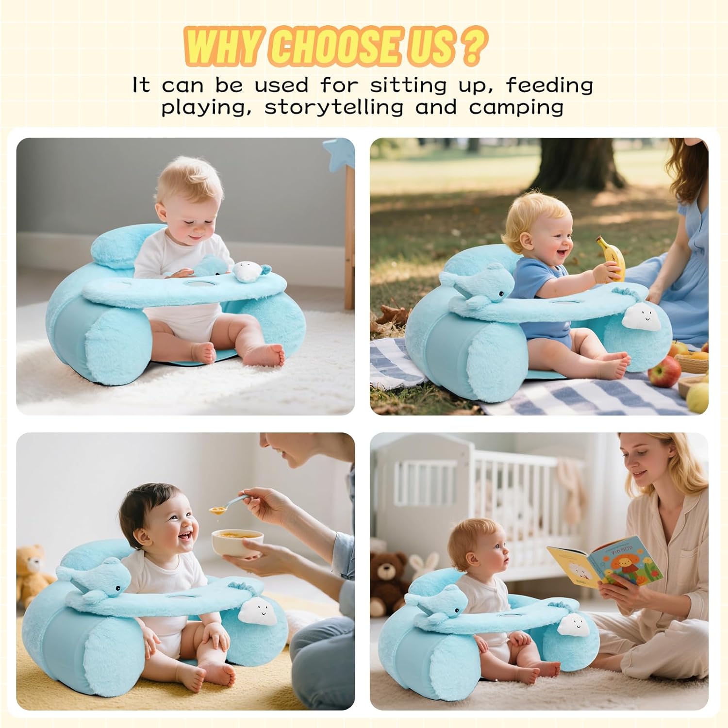 KAKIBLIN Baby Sit Me Up Seat, Inflatable Baby Seat with Cover for Babies 3-36 Months,Portable,Inflatable Sit & Play Floor Seats for Sitting Up