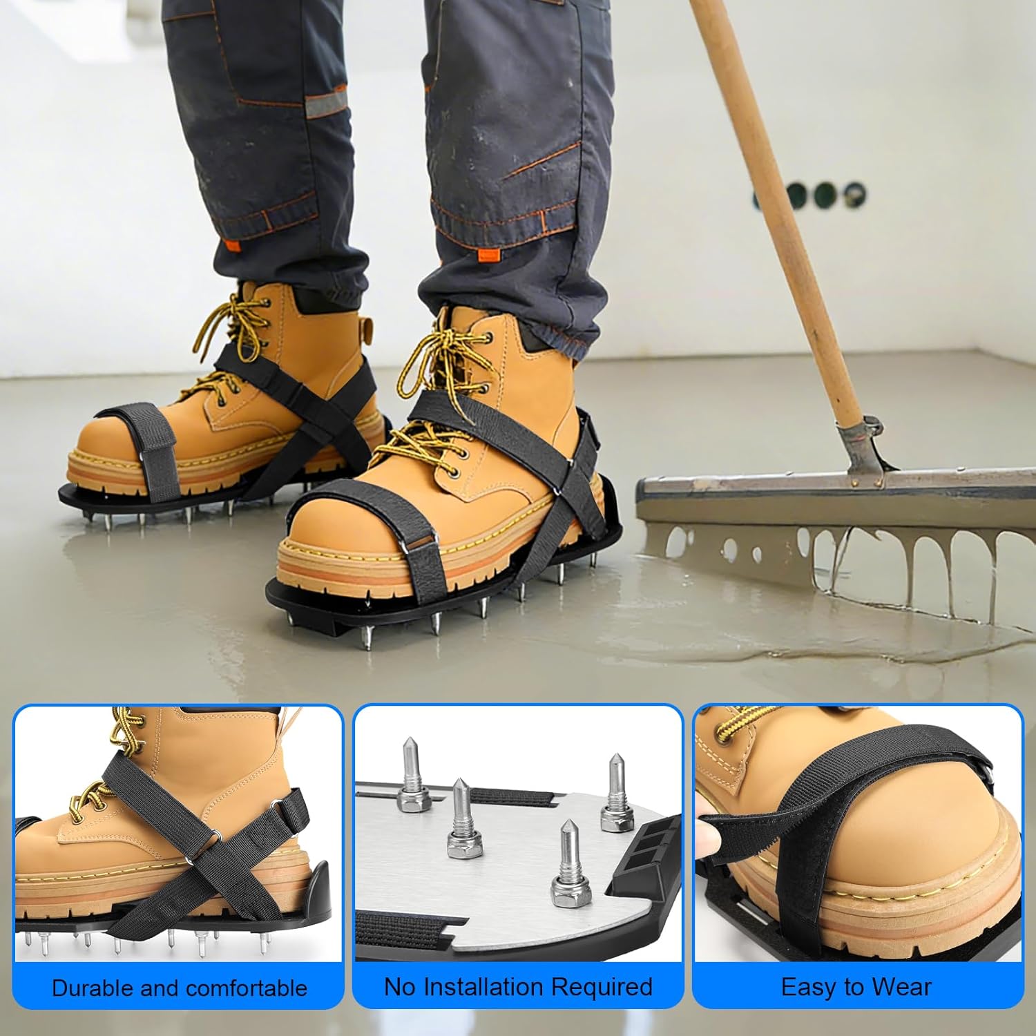 Epoxy Floor Spiked Shoes, Fully Assembled Gunite Spiked Shoes with 3/4" Short Spikes for Garage Floor Epoxy, Overlays, Cover Installation, Black