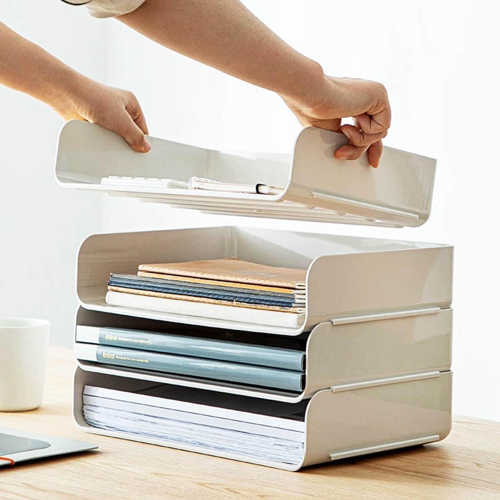 4 PCS Ablagekorb für A4, Dokumentenablage aus PET Kunststoff, A4-Papierablage für Zuhause, Büro, Schule, Stapelbare Schreibtisch Organizer Briefkorb, Briefablage für Akten, Papier