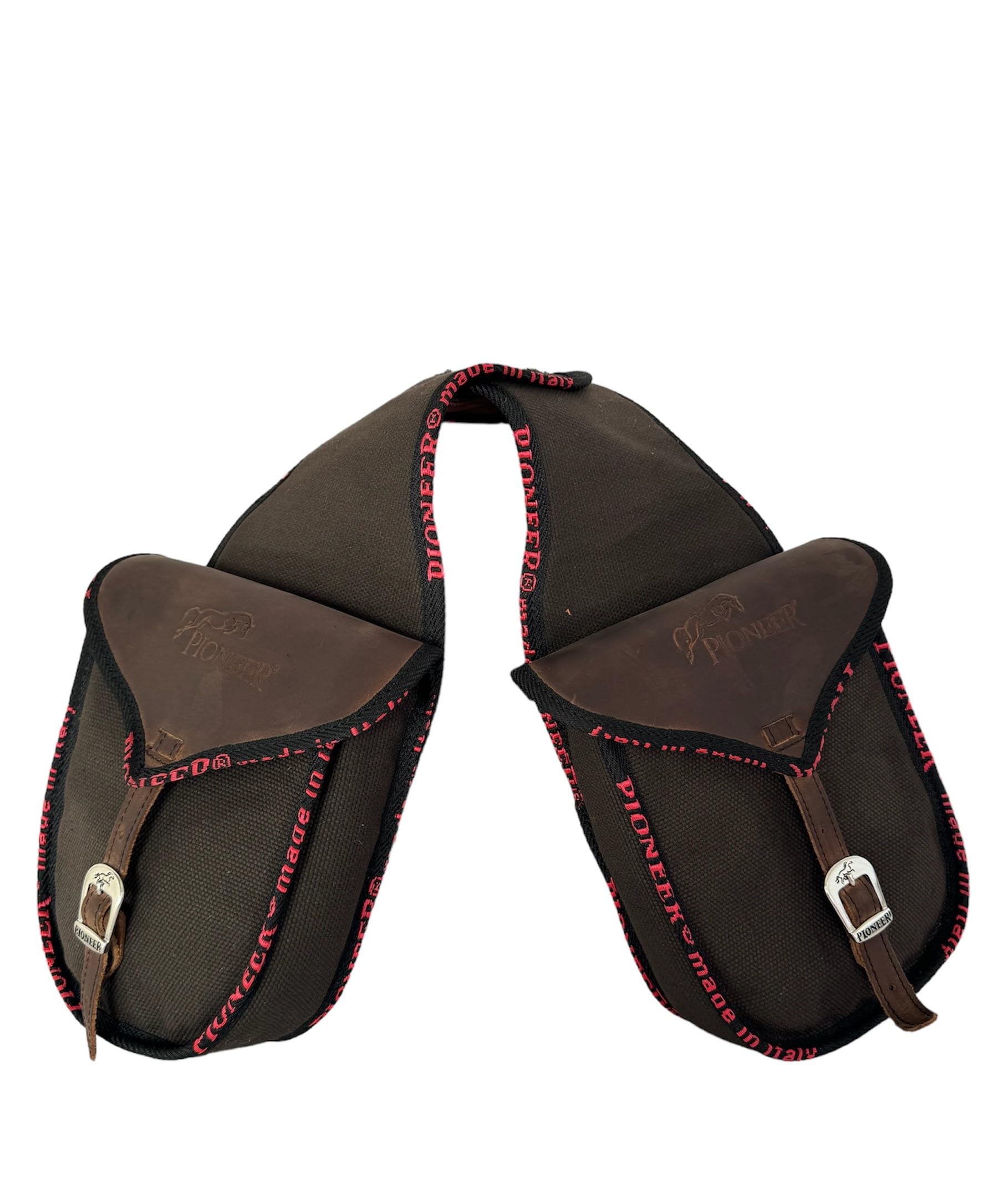 PIONEER Alforjas para Caballo de Piel - Diseño Frontal - Marrón