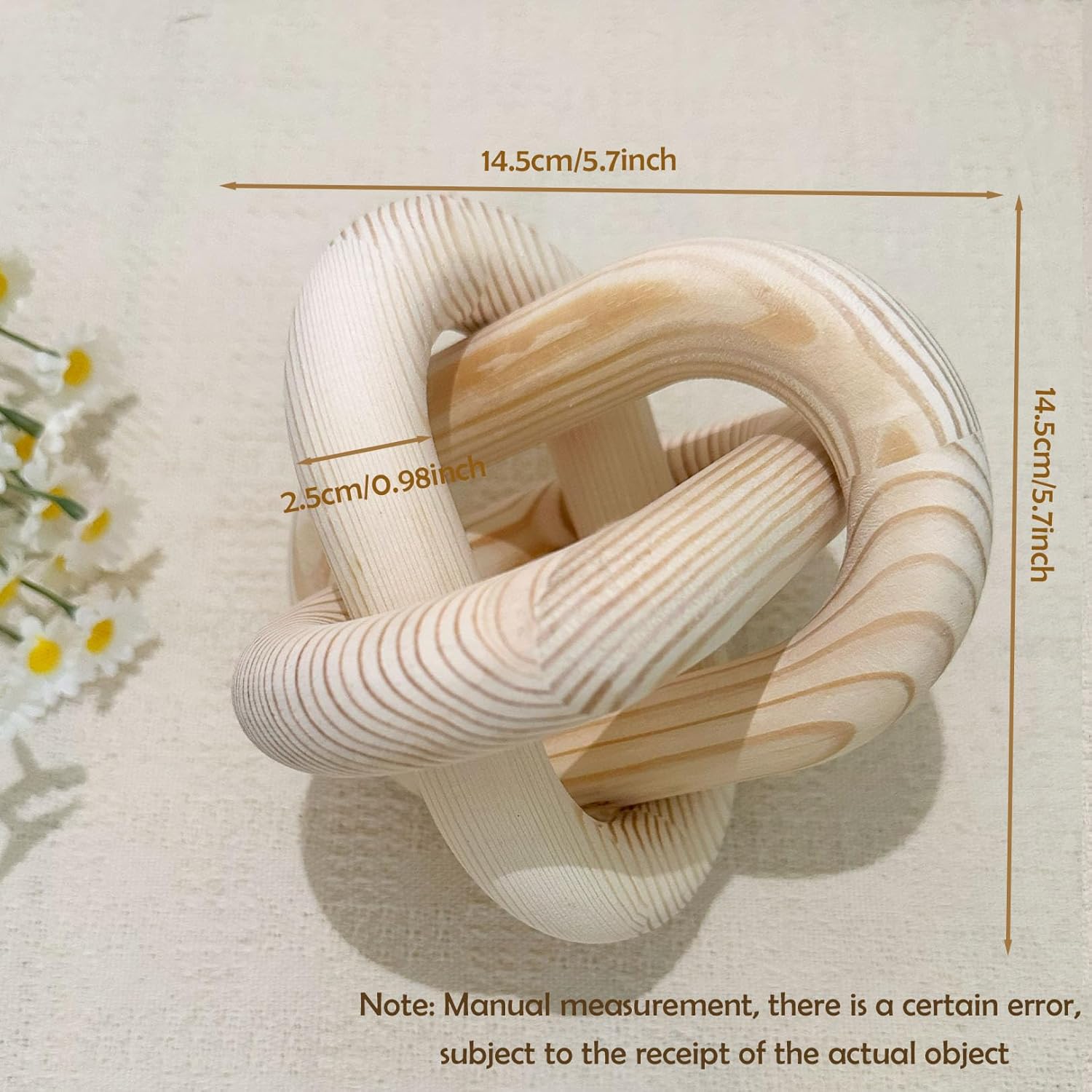 3-Link Wood Knot Chain Link Coffee Table Decor Boho Natural Wooden Knot Hand Carved Decorative for Modern Farmhouse Home Living Room Bedroom Shelf Decoration (Natural) - Image 2