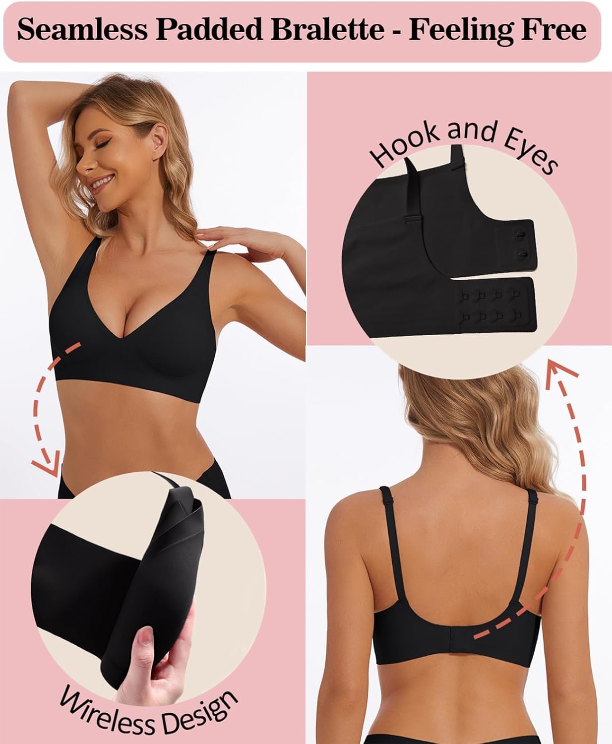 Deep V Bra Low Cut Sexy Push Up Bralette Seamless Comfy Smoothing Wireless Bras for Women Pack of Padded Bralettes - Image 3