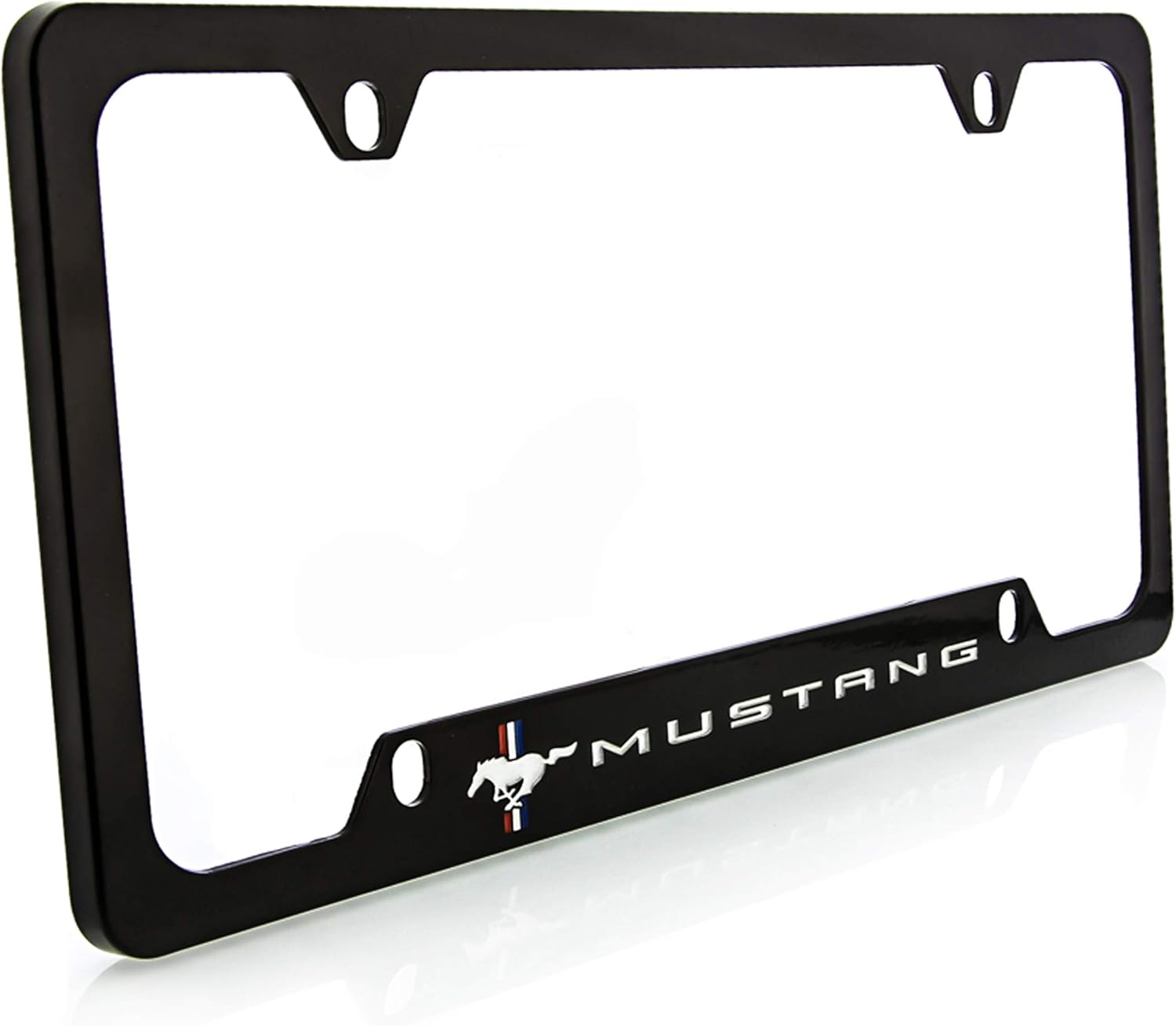 Ford Mustang Pony Black Coated Metal Bottom Engraved License Plate Frame Holder