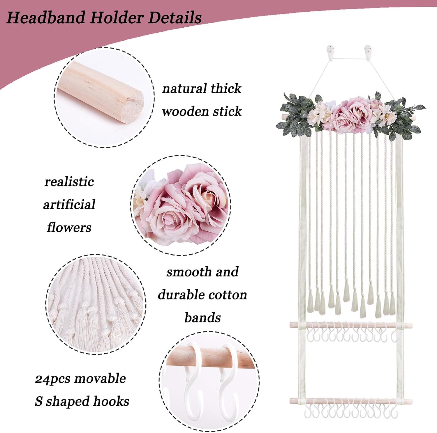 Headband Holder Bow Organizer for Girls, Hair Clips Bows Holder Baby Headbands Storage Personalized Hair Accessories Storage Organizer Wall Hanging Decor for Nursery Room Closet