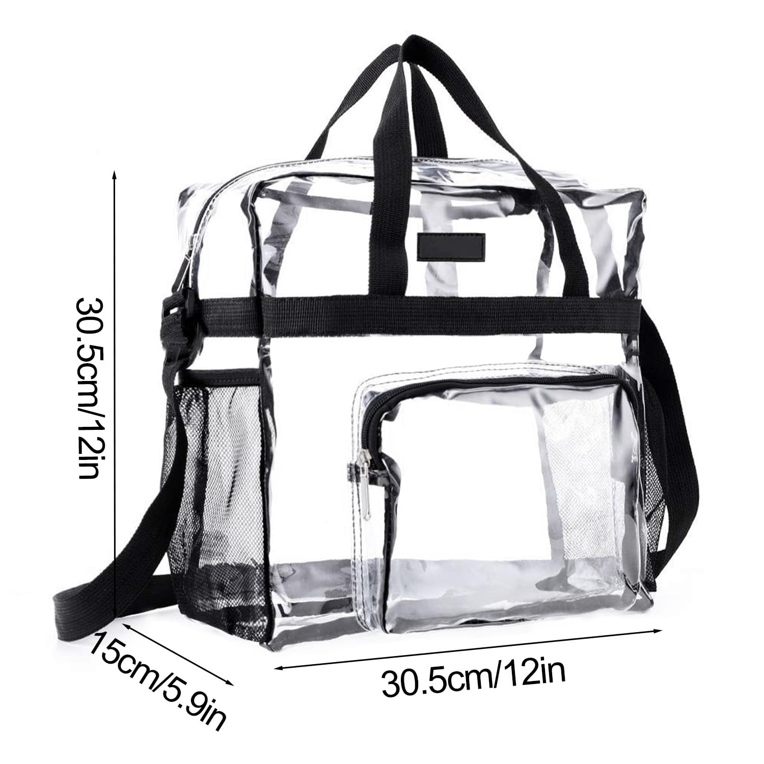 Borsa Trasparente, 30 x 30 x 15 cm Donna con Tasche con Cerniera, Clear Bag Approvata Dallo Stadio, Pochette Trasparente da Viaggio per Biblioteca, Aeroporto, Spiaggia