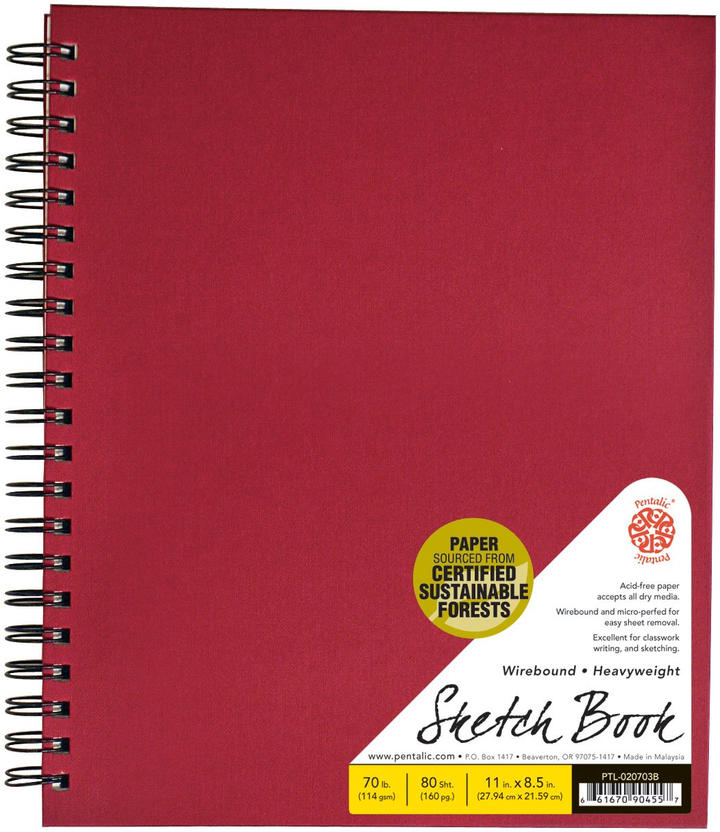 Pentalic - Quaderno per schizzi, con rilegatura a spirale, 20 cm x 20 cm, colore: Rosso