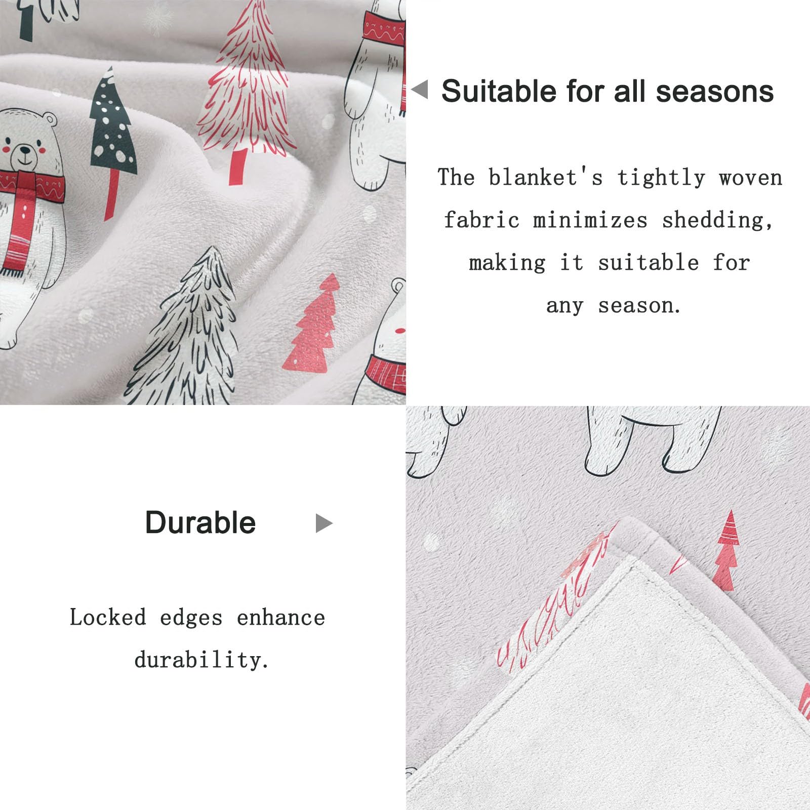 Manta de vellón Sherpa con Oso Navideño De Dibujos Animados, Blanco Manta de Felpa para sofá, decoración de habitación para bebé, para Invierno, para sofá, tamaño 127 x 152 cm