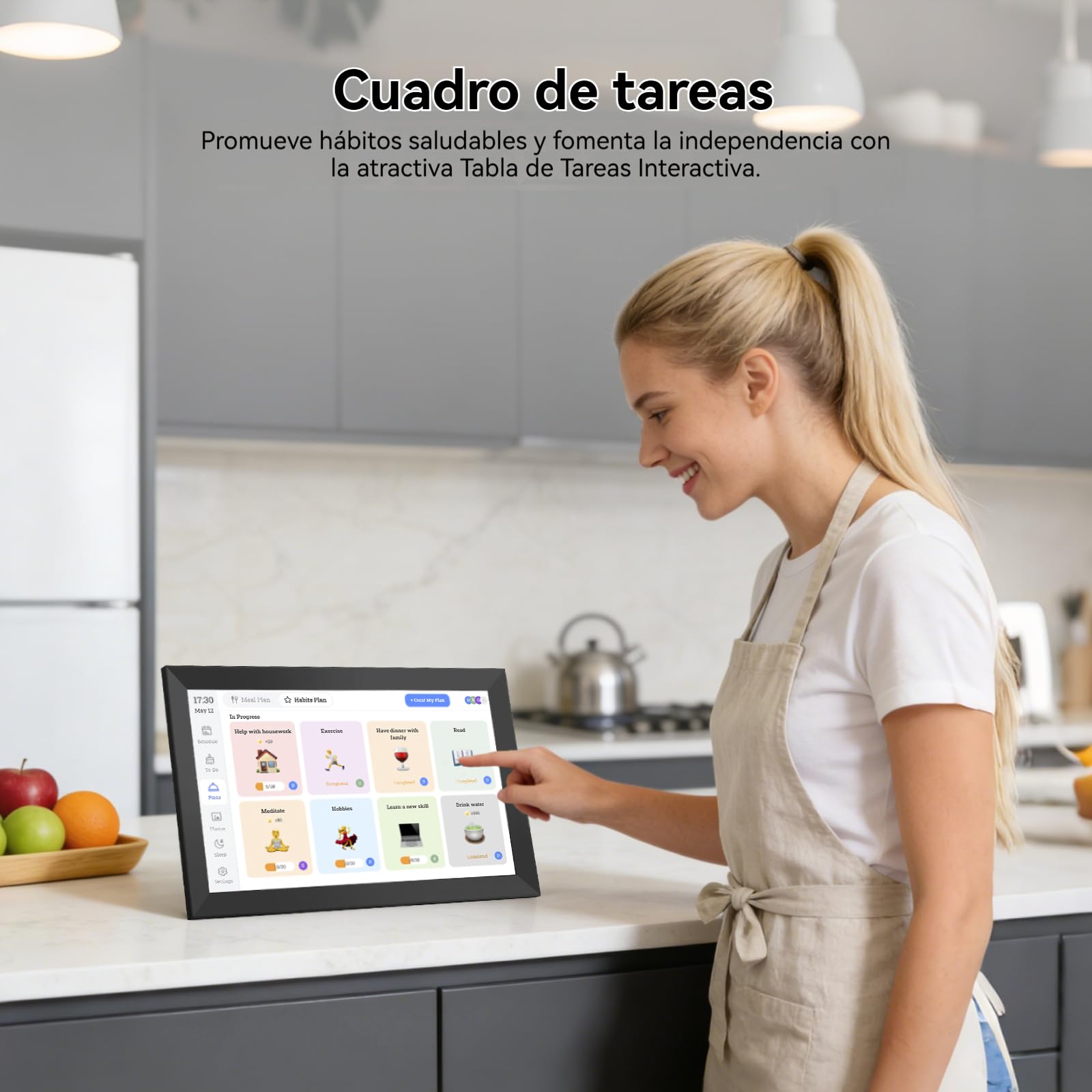 Calendario Digital 15,6 Pulgadas - 32GB Full HD Marco de Fotos Digital y Pantalla táctil interactiva Planning Familiar |Plan de Comidas |Calendario Alzheimer |Programa Reuniones |Modo de Suspensión
