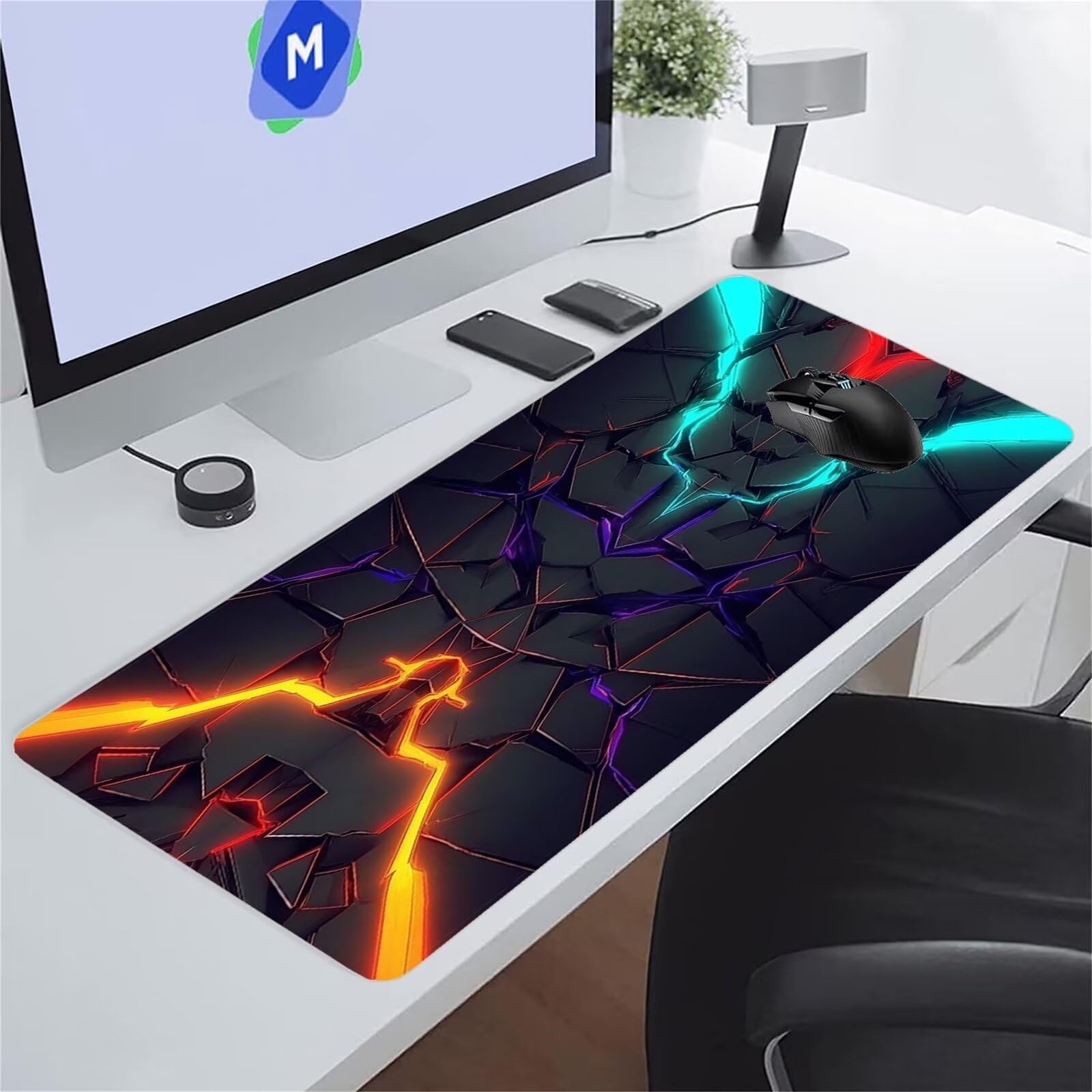 Tapis de Souris XXL Gaming Jaune Vert Géométrique Tapis de Souris Gamer 1500x800x3 mm Grand Tapis de Bureau avec Base en Caoutchouc Antidérapante pour Bureau, Études, Gaming