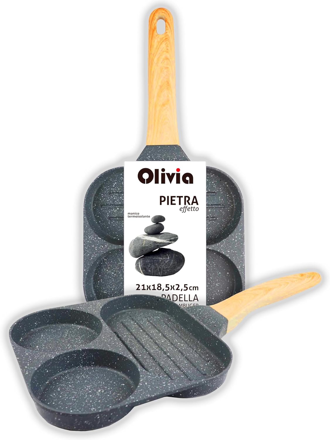 Non-Stick Pancake Pan for Induction and Gas – 21 cm – Aluminium Non-Stick Frying Pan for Omelet, Crepes, Eggs, Burgers – Kitchen Pan with 4 Moulds – Super Comfort Handle