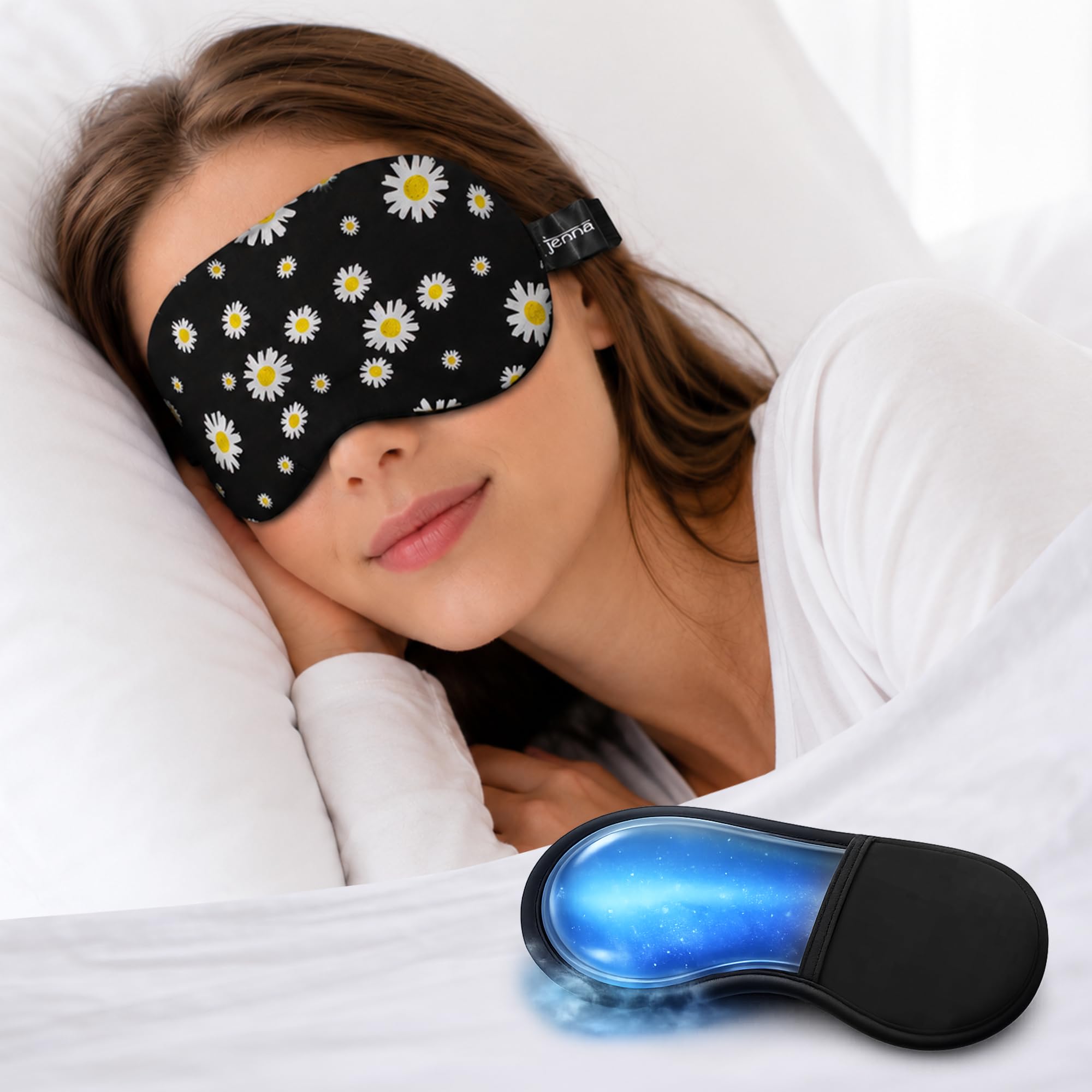 Jenna Gel Sleeping Eye Shade Mask Cover For Insomnia, Meditation, Puffy Eyes And Dark Circles (Flowers_Black_Gel)