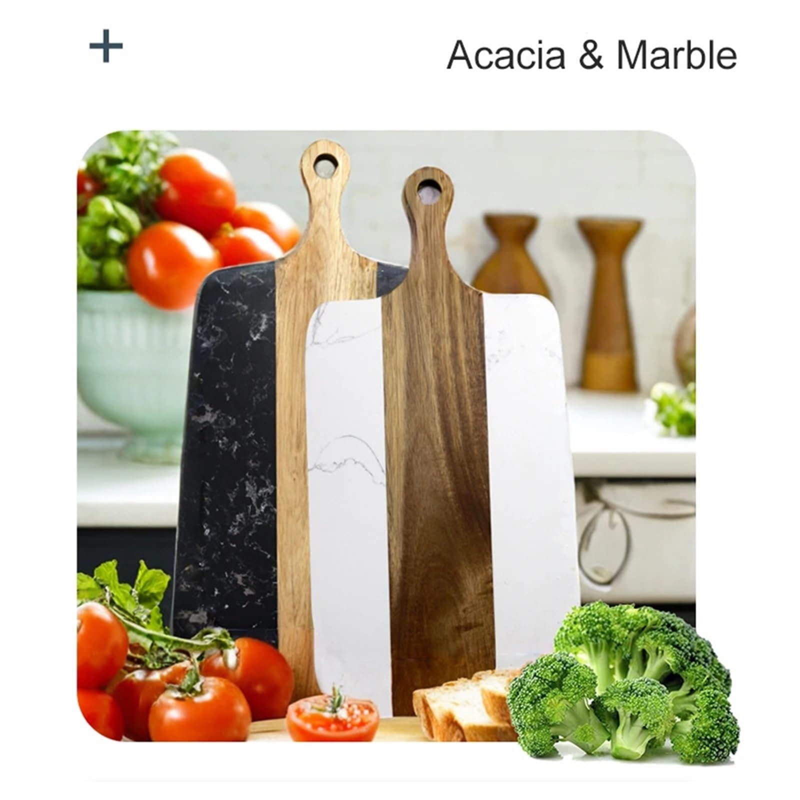 Käse- und Pizzabrett aus Akazienholz und Marmor, elegante schwarz-weiße Servierplatte, perfekt für Unterhaltung, Charcuterie und Gourmet-Käse-Liebhaber