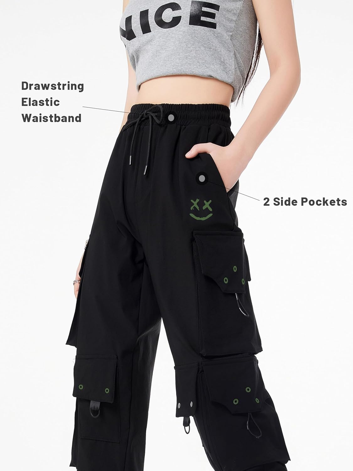 CLOAKA Cargo Pants Women Gothic Y2K High Waist Adjustable with Pockets Drawstring Street Techwear Jogger Sweatpants - Image 5
