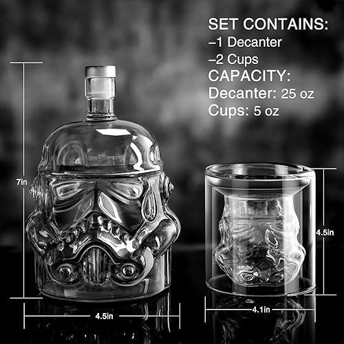 Miniatura 4 de Juego de decantadores de whisky transparente creativo con 2 vasos de 51fl oz jarra de frasco para vino vodka licor escocés bourbon para hombre