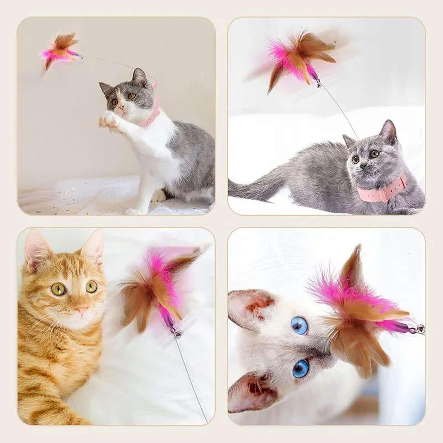 Interactive Cat Toys Funny Feather Teaser Stick with Bell Pets Collar Kitten Playing Teaser Wand Training Toys