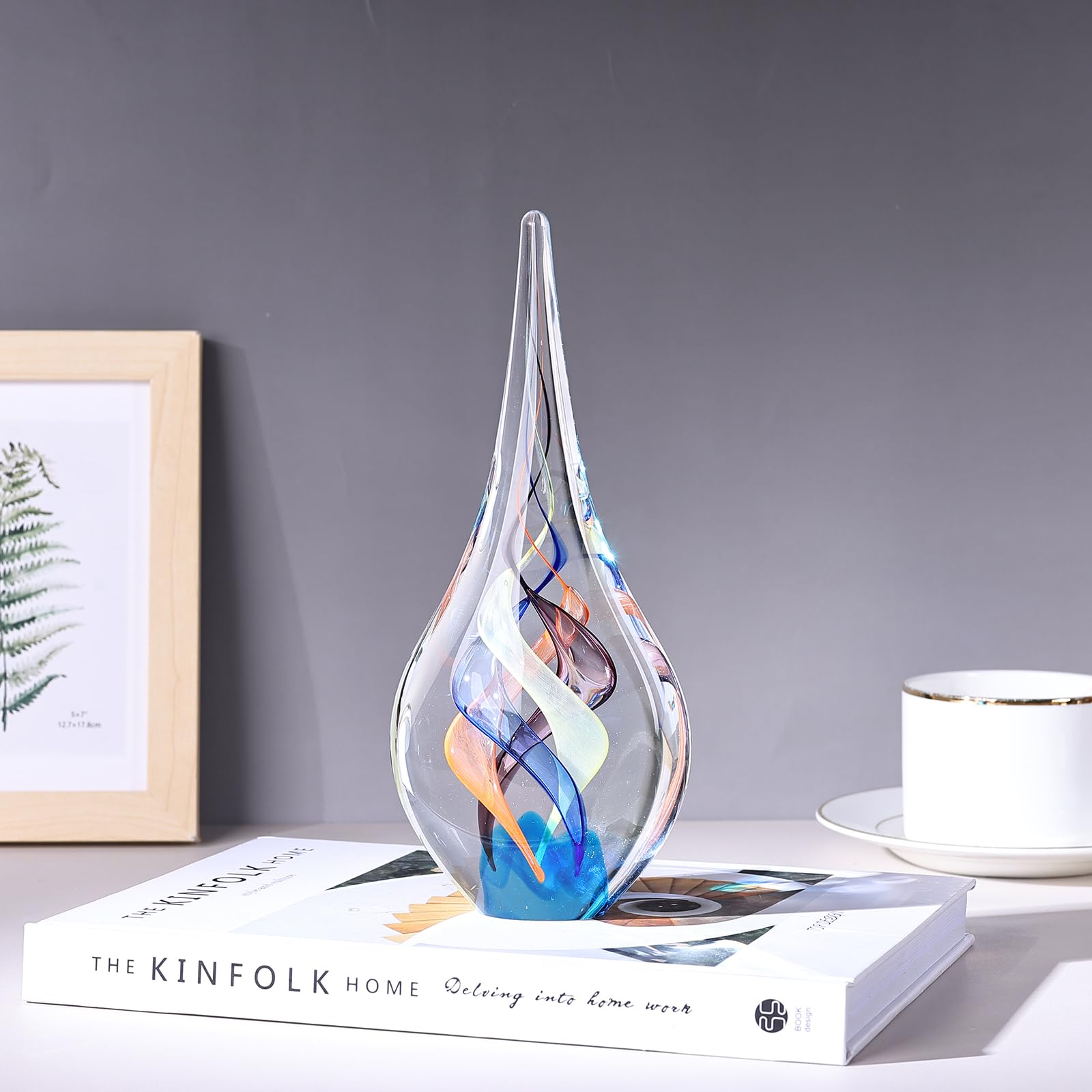 Mundgeblasene Glasskulptur, einzigartige Dekoration im mediterranen Stil, Glasfigur mit kristallähnlichem Finish, dekorative Briefbeschwerer für Bürotisch, Wohnzimmer, Schlafzimmer, Schränke (Rot