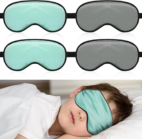 4 piezas de máscara de ojos para dormir para niños, cubierta de ojos suave de seda suave con correa ajustable para dormir, bloqueo de luces, regalo
