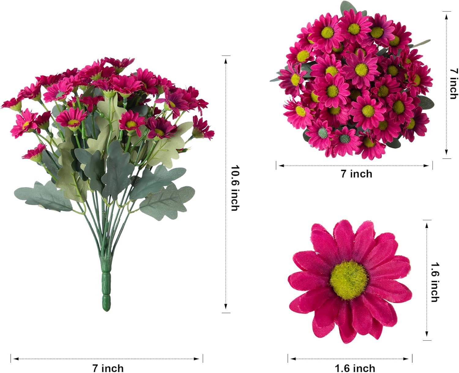 Daisy Artificial Flowers for Outdoors Decoration, 6 Bundles Fake Plants Flowers Bouquet Faux Flowers for Outdoor Planter Look Real UV Resistant Silk Flowers for Outside Garden Porch Patio, Dark Red