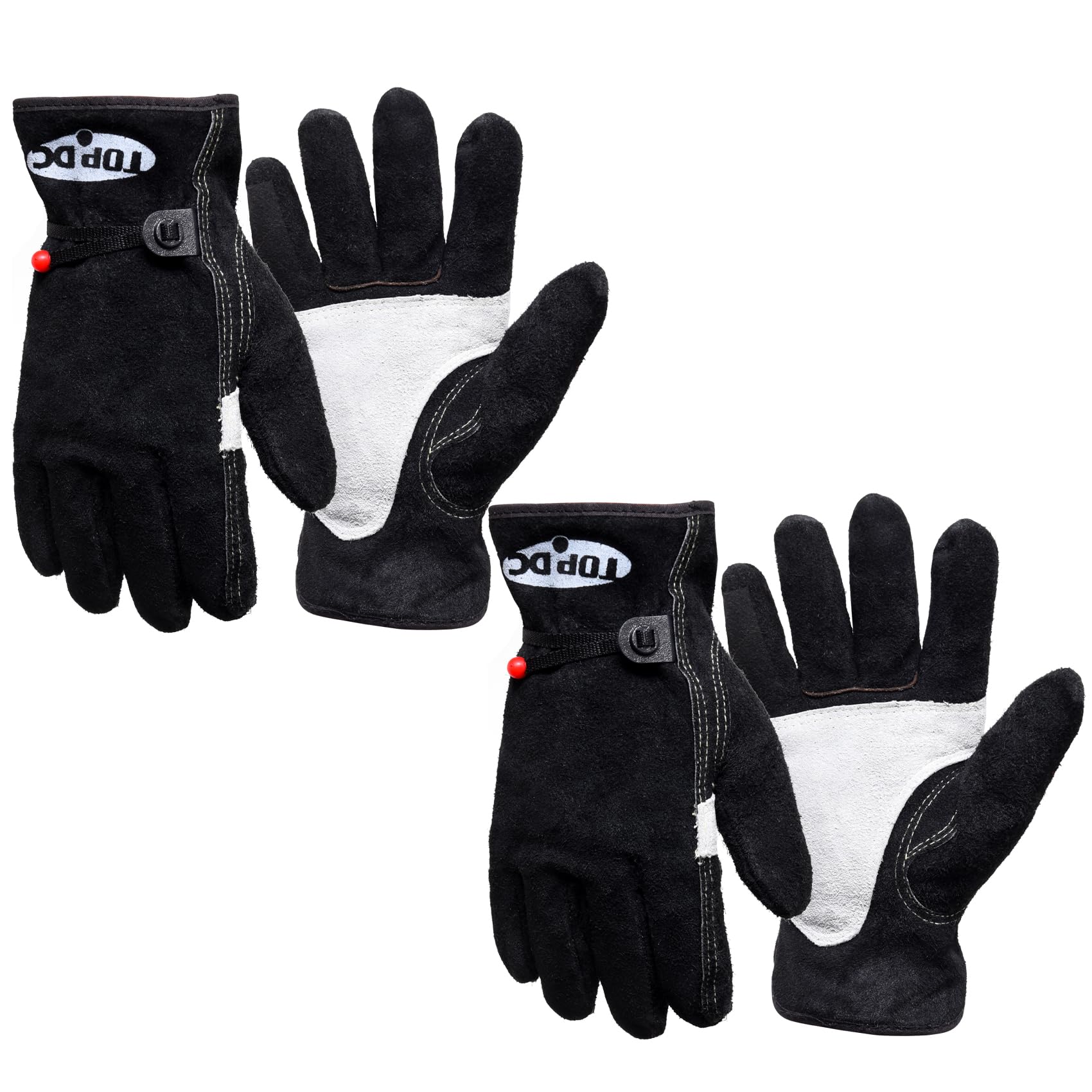 TOPDC 2 Pairs Leather Work Gloves for Garden Yard, Reinforced Palm, L