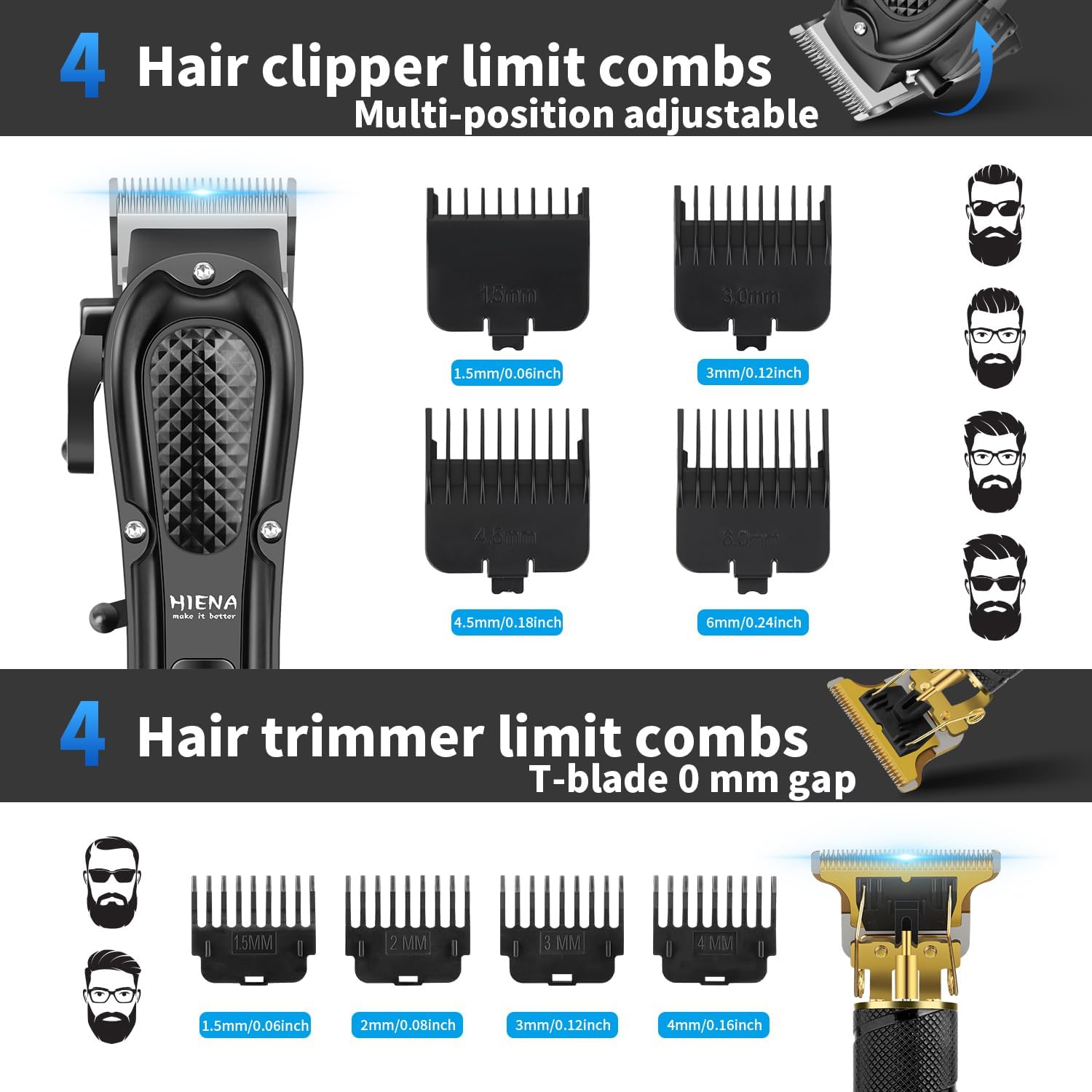 Professional Hair Clippers for Men, Cordless Complete Barber Kit with Electric Hair Clipper T-Blade Beard Trimmer Foil Shaver, Men's Hair Cutting Grooming Kit, 8 Guide Combs, Barber or Home