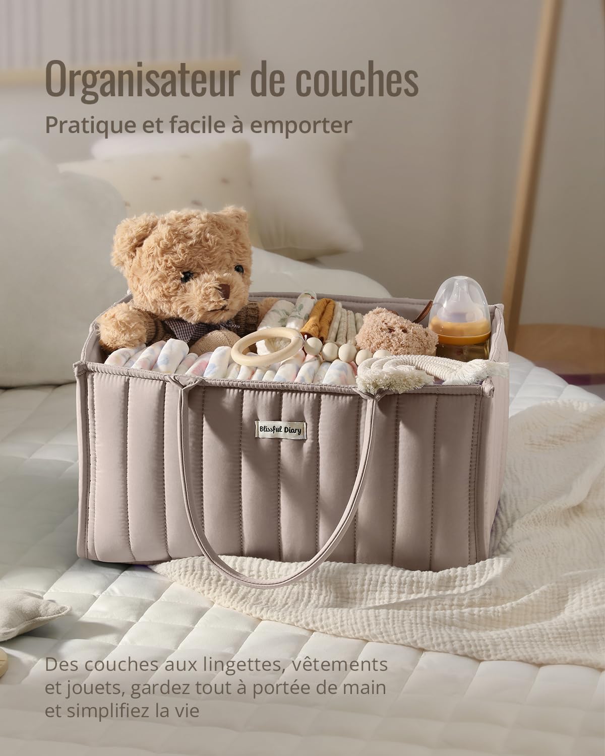 Danfe Luier Caddy Bag Grote Teddy Fur Luier Organizer Mand Essentials voor Nieuwe Ouders, Beste Cadeau voor Moeder & Pasgeboren