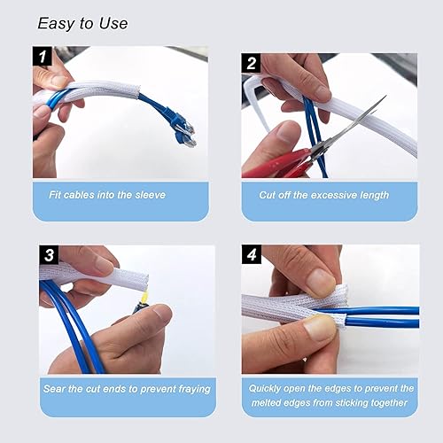 Miniatura 6 de CrocSee Protector de cable trenzado de 10 pies y 1 pulgada - Telar de alambre dividido autosuperior para TV, computadora, cine en casa, bahía del