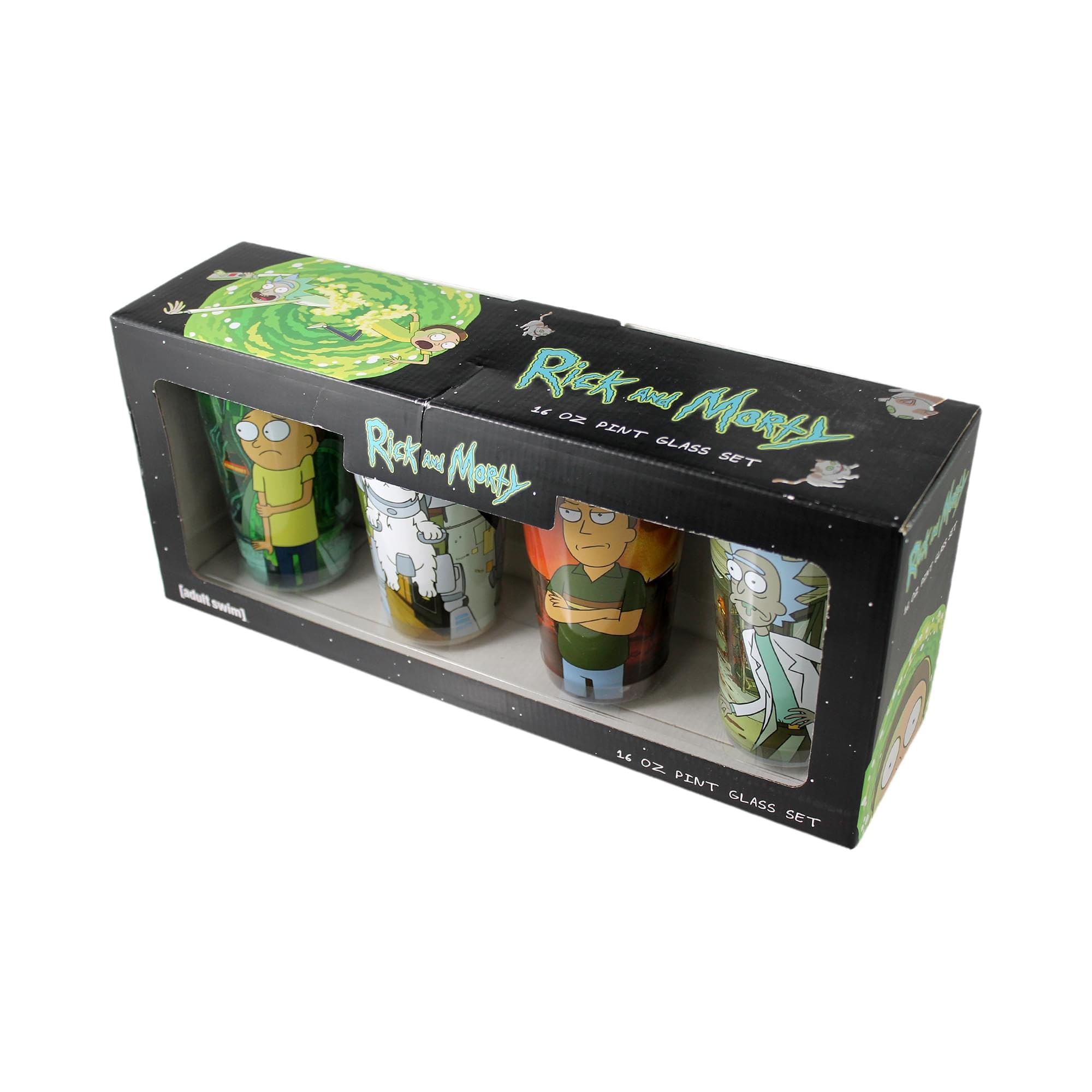 Rick and Morty 16 Ounce Pint Glass Set of 4 | Rick | Morty | Jerry