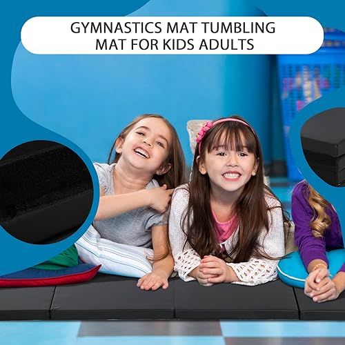 Vista 82 de Colchoneta de gimnasia para acrobacias, plegable, tapete de ejercicio para niños, adultos, tapete de yoga de piel sintética con asas de transporte