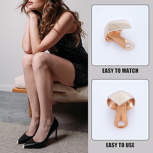 Miniatura 3 de GORGECRAFT 4 pares de zapatos de metal puntiagudos protector dorado claro cabeza de zapato de mujer punta redonda hueca de tacón alto punta