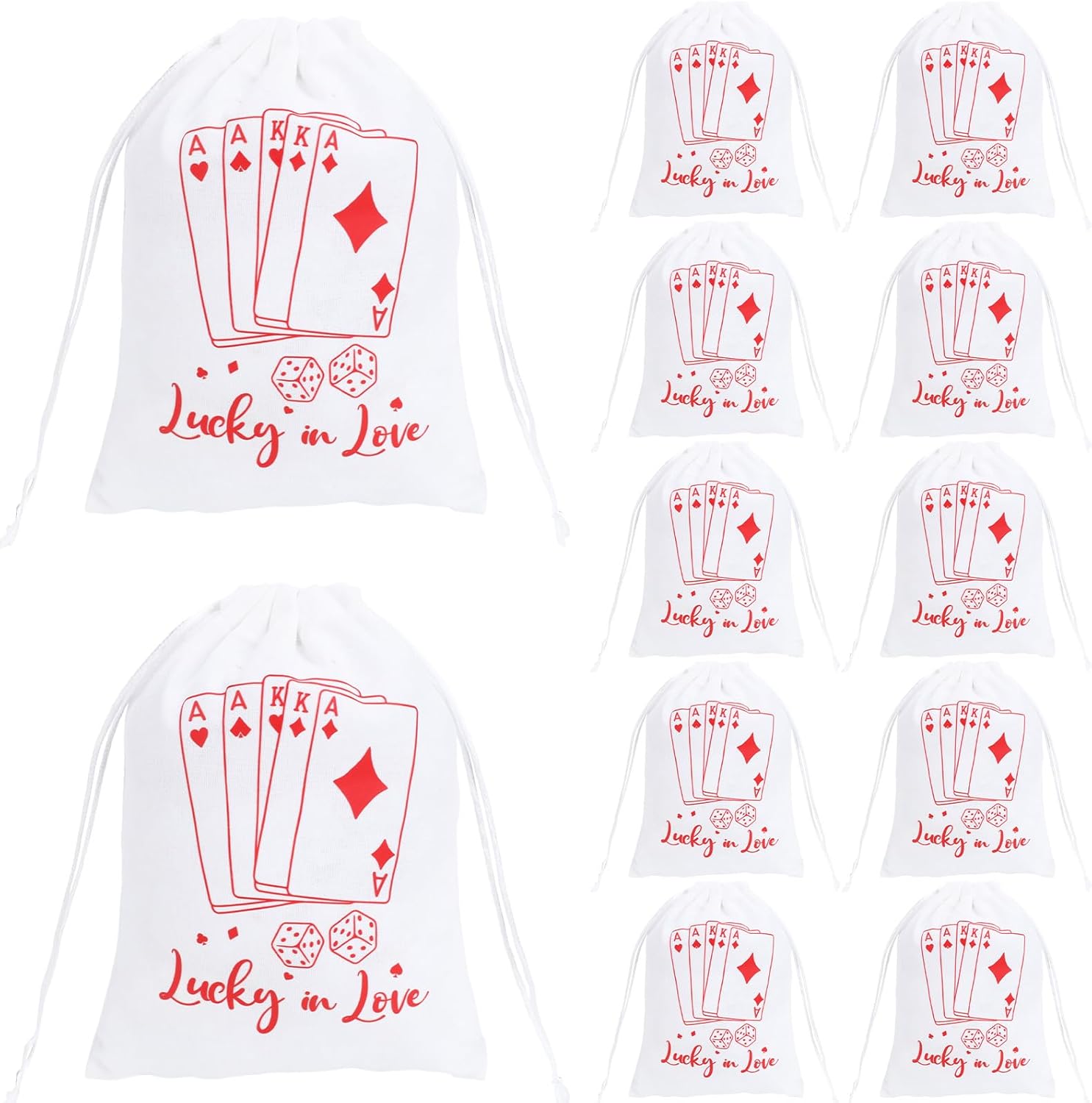 Kreatwow Casino Party Favors 12pcs Lucky in Love Cotton Drawstring Bags Vegas Bachelorette Favors Lucky in Love Decor Casino Night Bridal Shower Decorations Reusable Goodie Bags Wedding Gamble Party