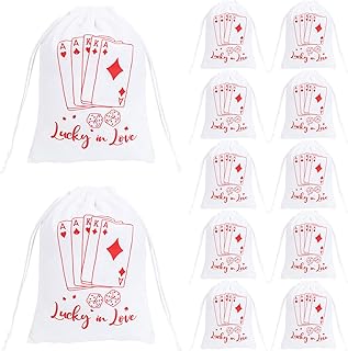 Kreatwow Vegas Bachelorette Party Favors 12pcs Lucky in Love Cotton Drawstring Bags Casino Night Bridal Shower Decorations Casino Bachelorette Reusable Goodie Bags Lucky in Love Wedding Gamble Party