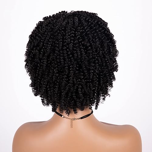 Miniatura 4 de Peluca afro corta y rizada, pelucas de cabello sintético para mujeres negras, pelucas afro cortas con flequillo, rizado natural, cosplay, fiesta,