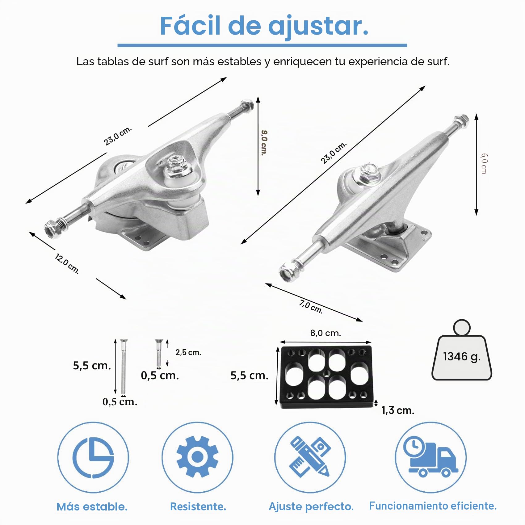 Meraki Land Surfing Eje de monopatín, Eje de Surf para YOW S6 Red Spring Bridge Longboard Skateboard Trucks Adaptador, Juego de Sellos Plateados