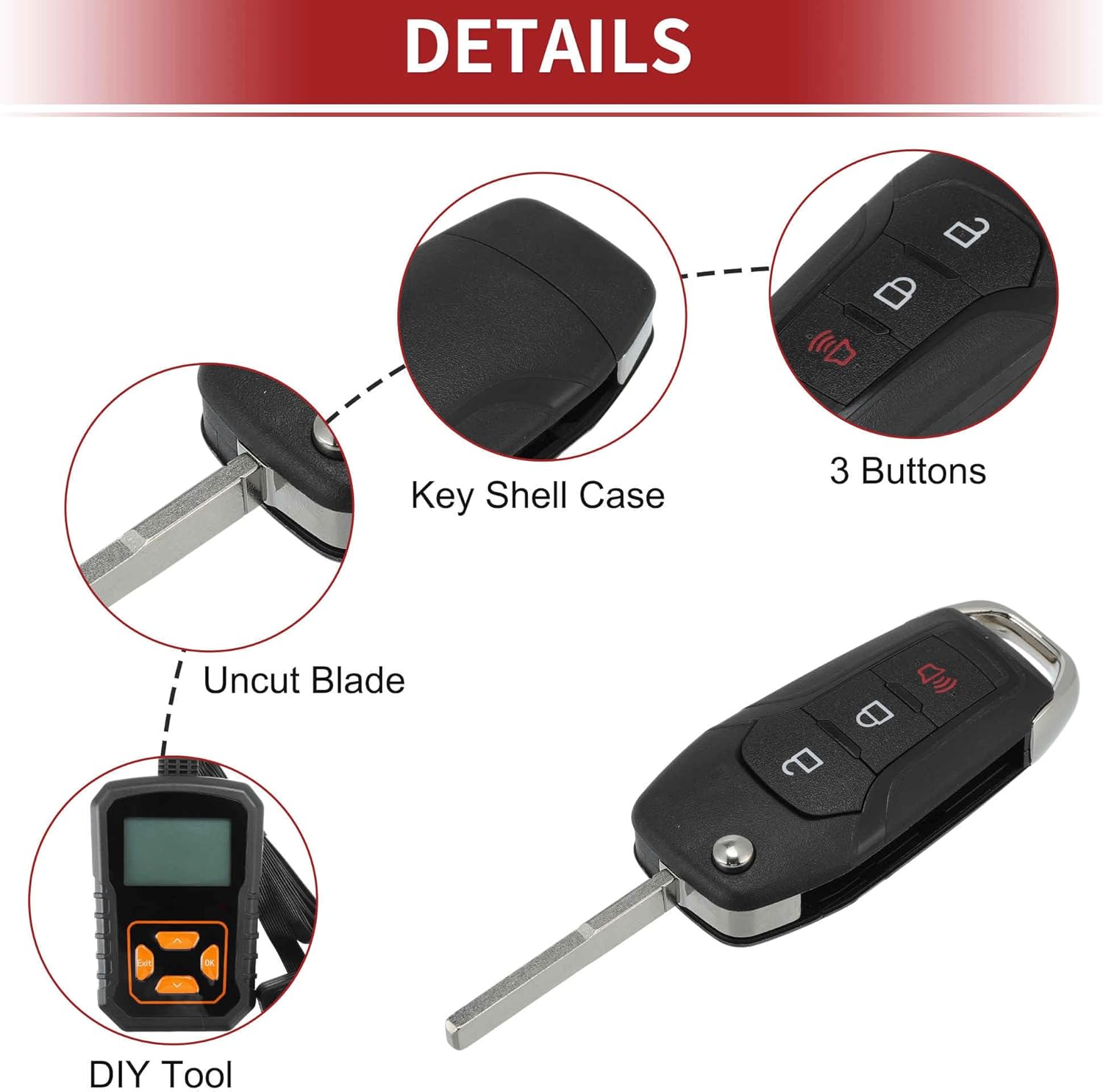 ACROPIX N5FA08TAA Keyless Entry Remote Key Fob for Ford F-150 F-250 F-350 2015-2020 for Ford Explorer 2016-2019 315MHz Replacement Car Control Key Kit DIY Tool 3 Buttons Black
