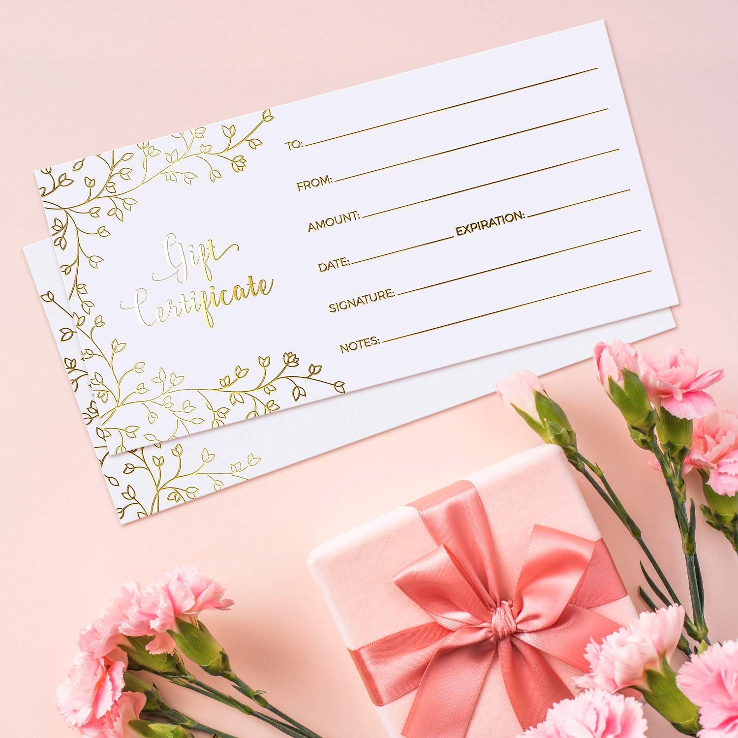 Sweetzer & Orange Blank Gift Certificates for Business - 25 Gold Foil Gift Certificate Cards with Envelopes for Spa, Salon, Restaurants, Custom Client Vouchers for Birthday, Work Card - 3.75x7.5 image 3