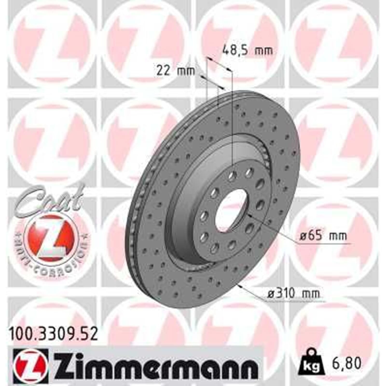 Zimmermann Sport Bremsscheiben + Beläge hinten | 100.3309.52 + 26206.160.2 für Golf 8 A3 Octavia
