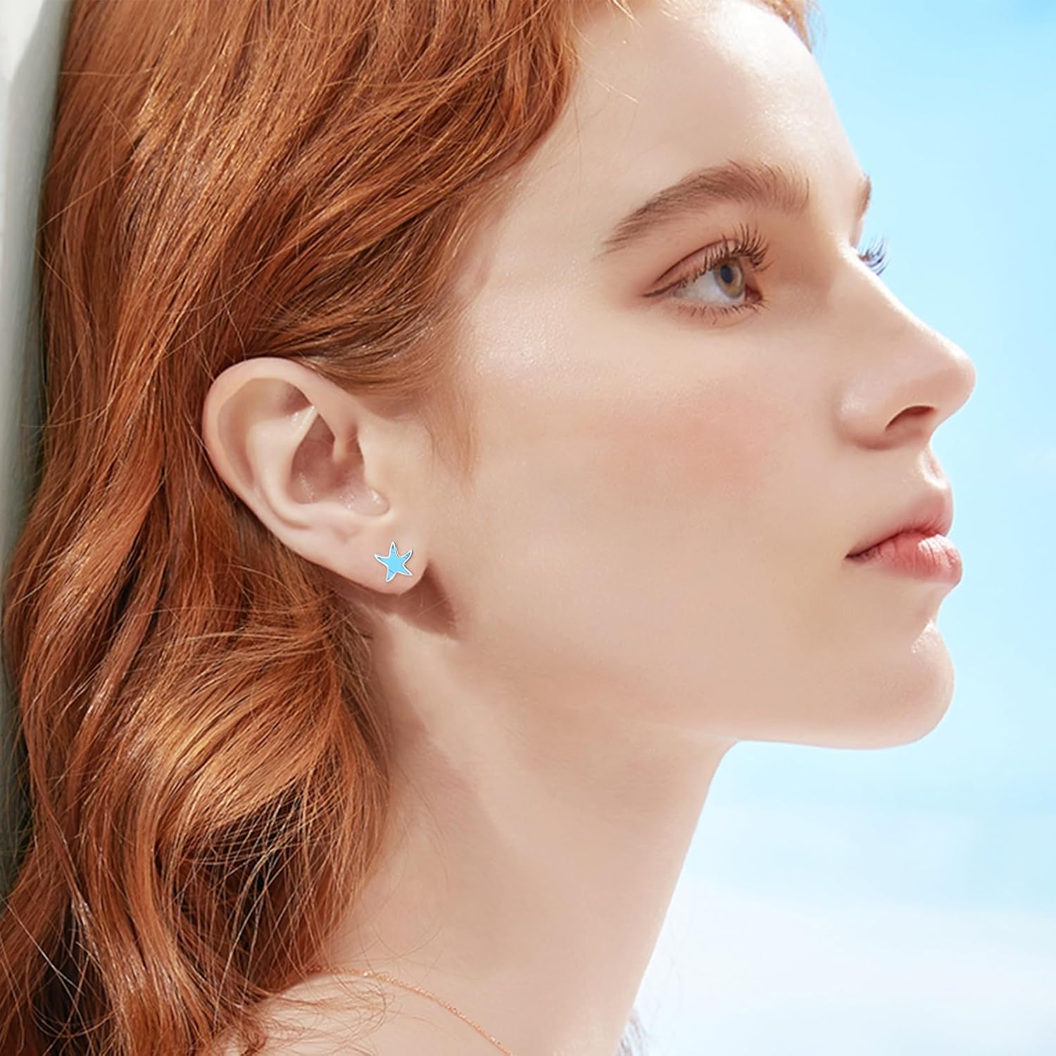 CUOKA MIRACLE Starfish Studs Sea Star Earrings Opal Stud Earrings 925 Sterling Silver Ocean Starfish Earrings Beach Stud Hypoallergenic Earrings Tiny Small Earrings Gifts for Women Girls