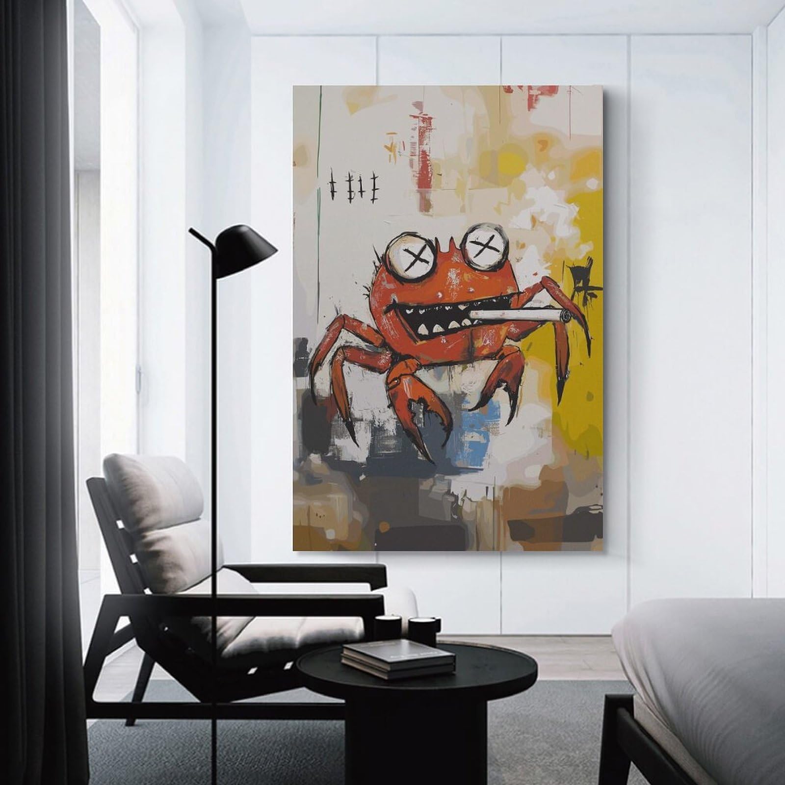 Junmoney Unframe-Style-5 Cool Smoking Crab Art Room Decor Wall Art 24X36inch(60X90cm), For Entrance Walls, Hall Decor Or Foyers, A Neat Decor Update For Hallways