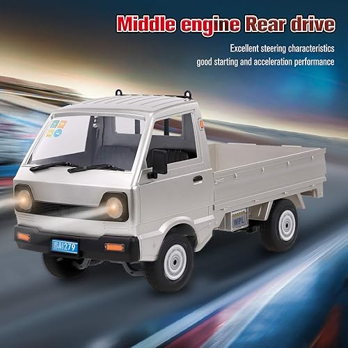 Miniatura 4 de GoolRC WPL D12 - Coche a control remoto a escala 110 de 2.4 GHz, camión de simulación de deriva con motor cepillado, faros LED, motor central de