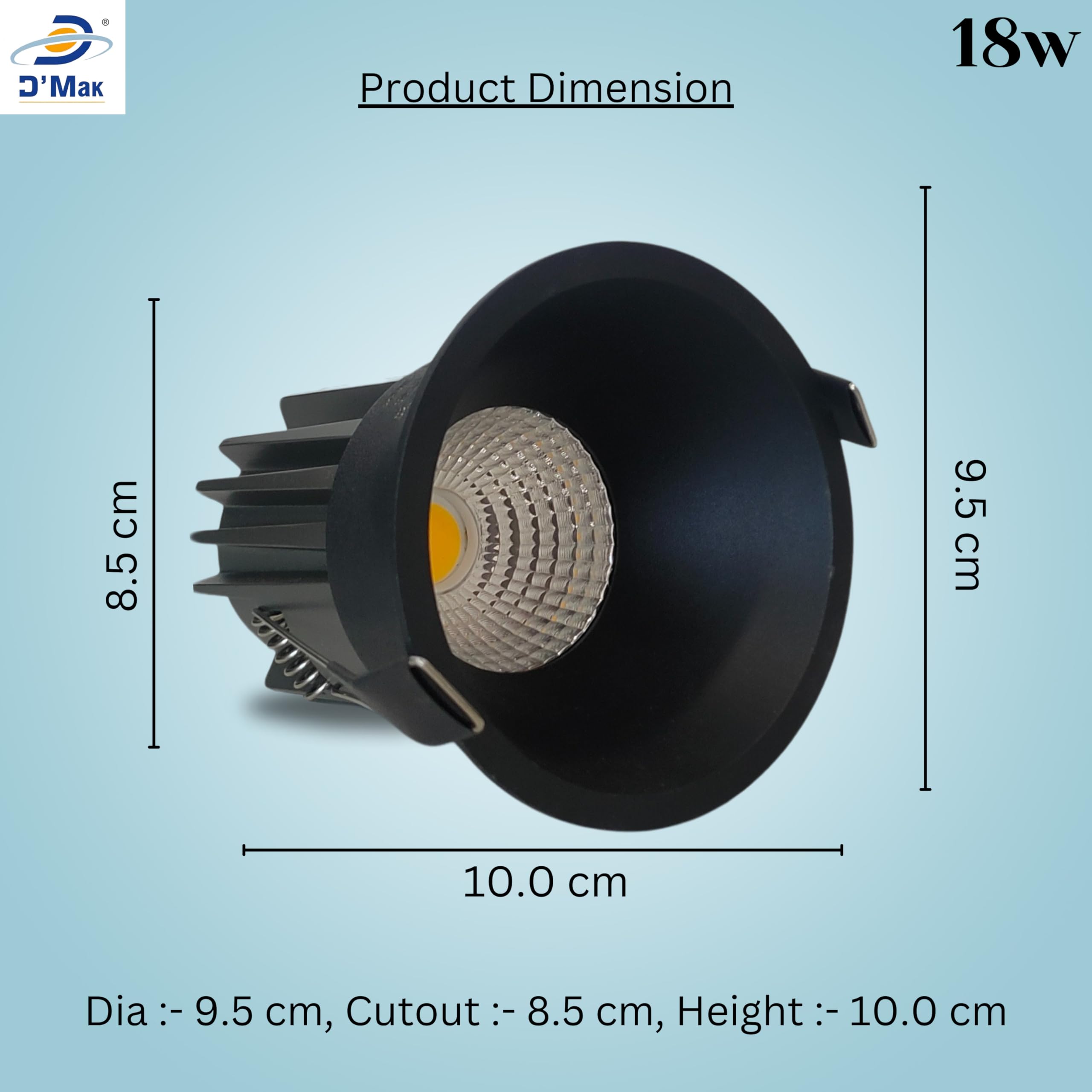 D'Mak 18W Black Body LED Deep COB Light | Recessed LED Ceiling Light for Indoor Lighting (3in1, Pack of 5) 1