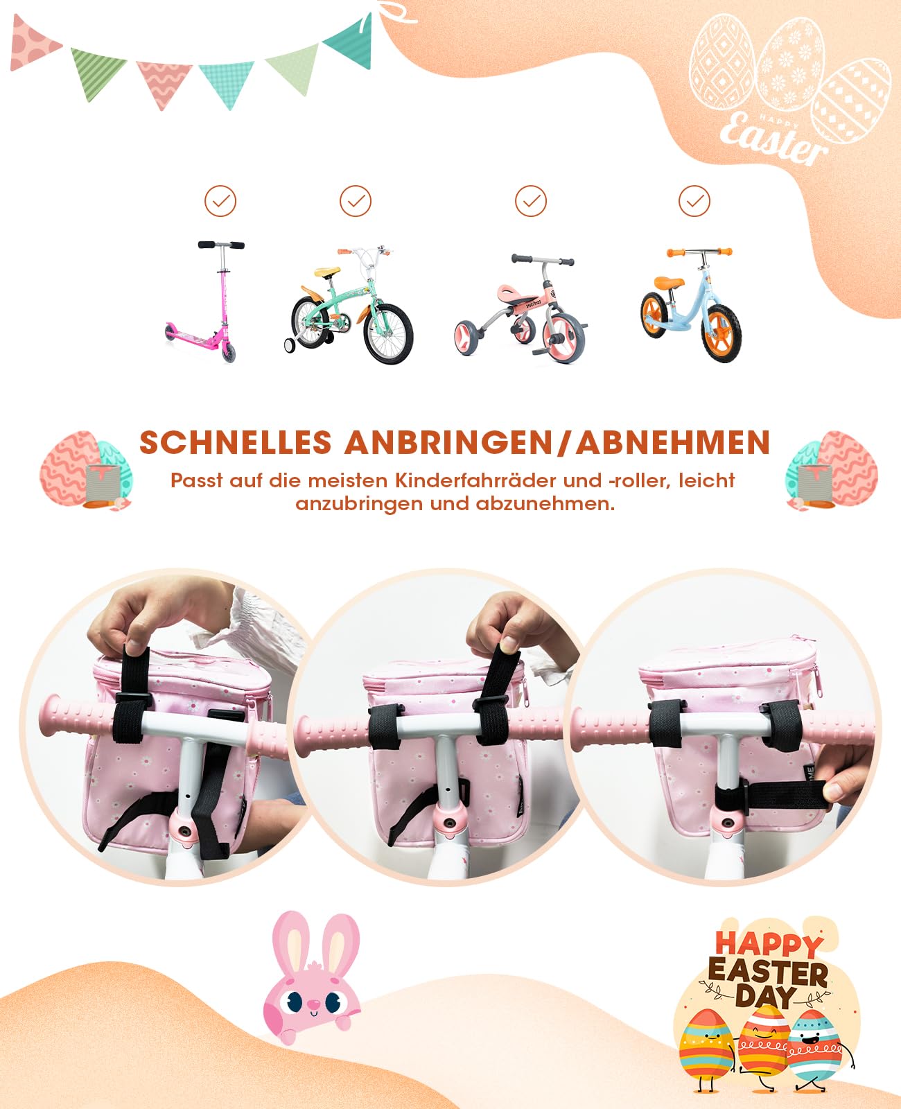 Panier Vélo Enfant Avant ANZOME - Sacoche Guidon Étanche Avec Couvercle, Motifs Fille Garçon, Compatible Vélos Enfants 12-16 Pouces