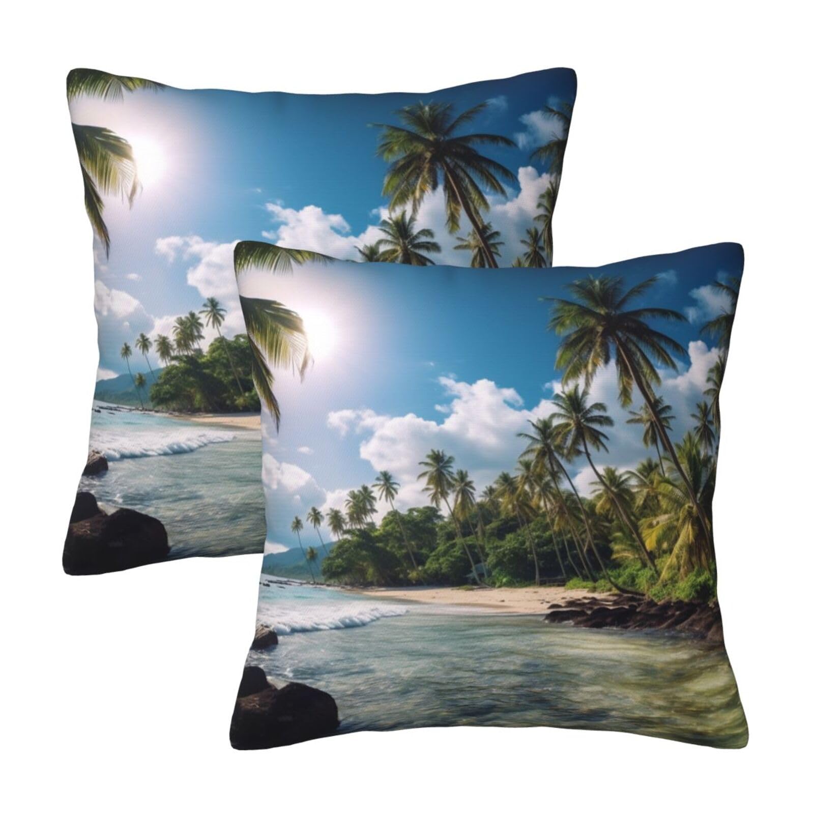 Sea_Tropical_Palm_Trees_Beach_Nature Throw Pillow Cases 2 Pack Square Pillowcases Soft Pillow Protectors for Couch Livingroom Sofa Bed Office Car,30x30 CM
