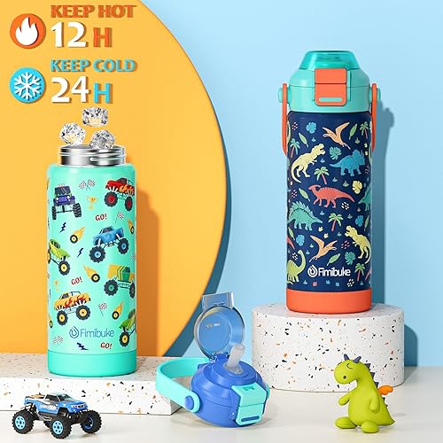 Miniatura 4 de Taza térmica para niños con popote de apertura y pico 2 en 1, 18 oz, tapa a prueba de derrames, acero inoxidable 18/8, taza térmica al vacío, sin