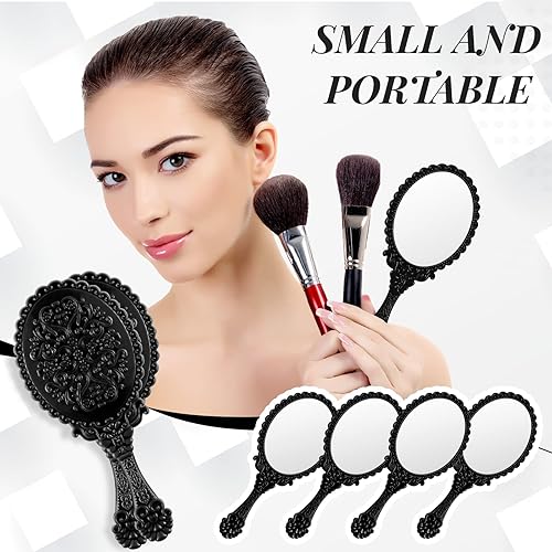 Miniatura 5 de 40 espejos de mano vintage retro de mano con asa espejos de mano de plástico para niños bonito espejo compacto para niñas negro blanco